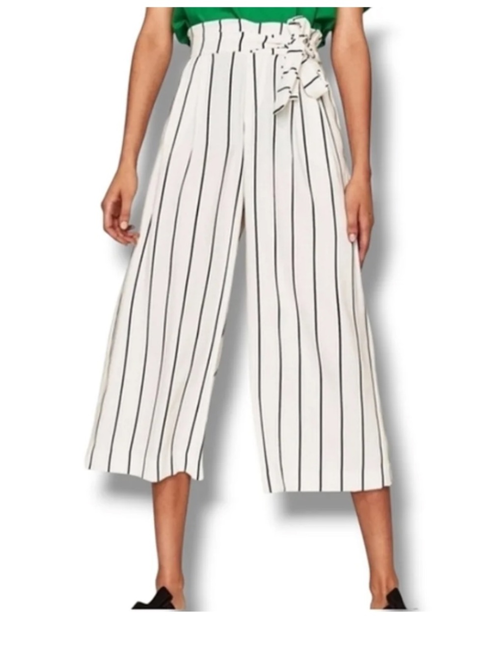 Zara Trafaluc White and Black Stripe High Waist Paper bag Wide Leg Small